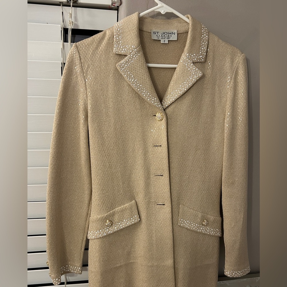 St. John Women's Beige Blazer with Gold Accents